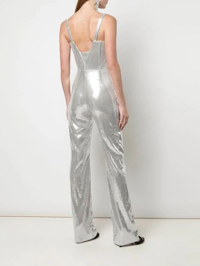 Shop Galvan Signature Corset Metallic Jumpsuit In Silver