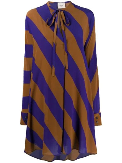 Shop Alysi Striped Shirt Dress In Brown