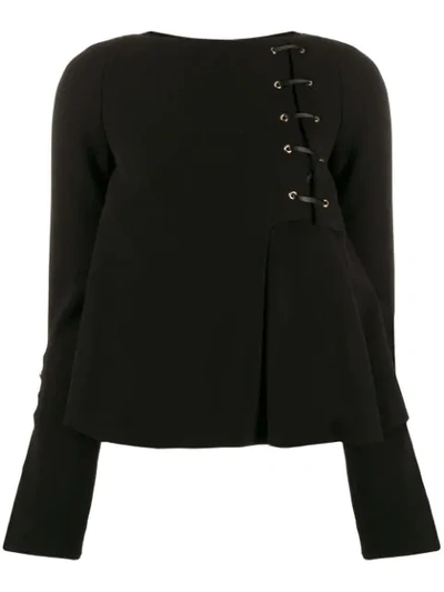 Shop Just Cavalli Flared Lace Up Detail Blouse In Black
