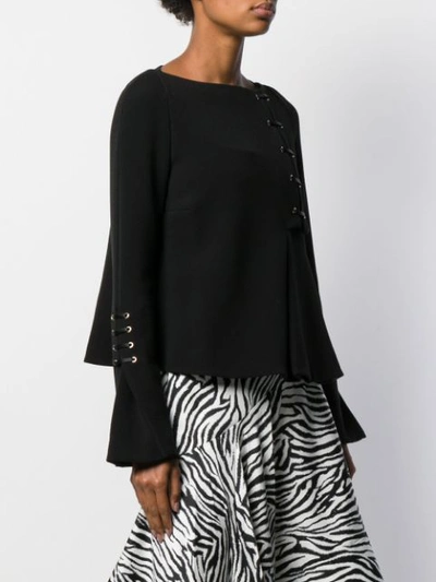 Shop Just Cavalli Flared Lace Up Detail Blouse In Black
