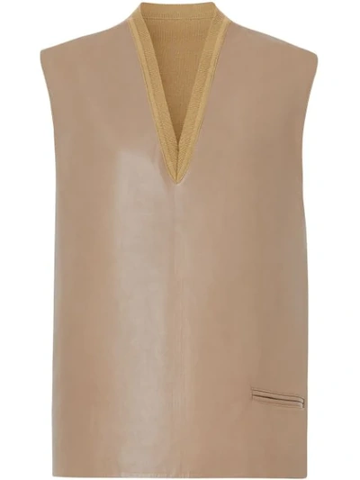 Shop Burberry Bonded Lambskin And Wool Oversized Vest In Brown