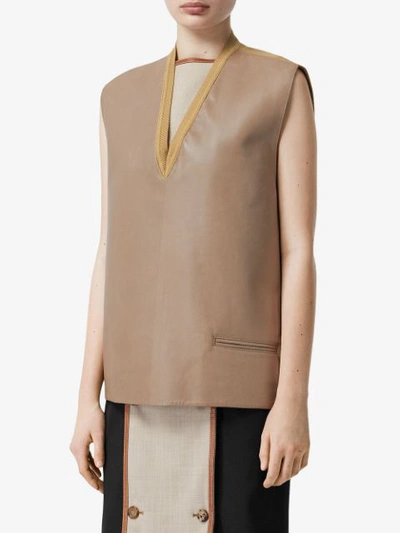 Shop Burberry Bonded Lambskin And Wool Oversized Vest In Brown