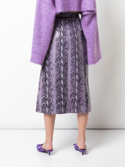 Shop Sally Lapointe Snakeskin-print High-waisted Skirt In Purple