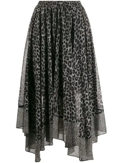 Shop Michael Michael Kors Leopard Georgette Scarf Skirt In Black