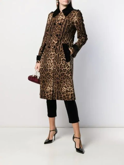 Shop Dolce & Gabbana Leopard Print Trench Coat In Brown