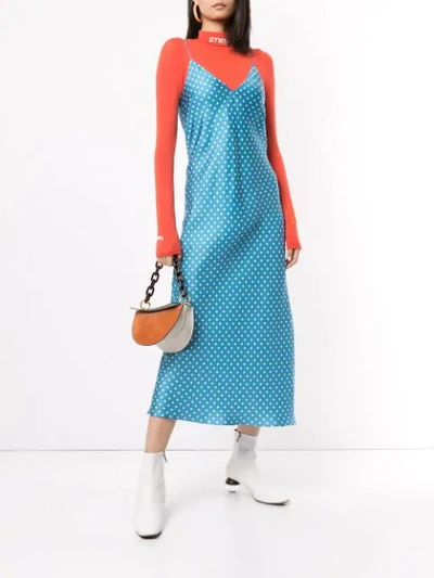 Shop Walk Of Shame Polka Dot Silk Slip Dress In Blue