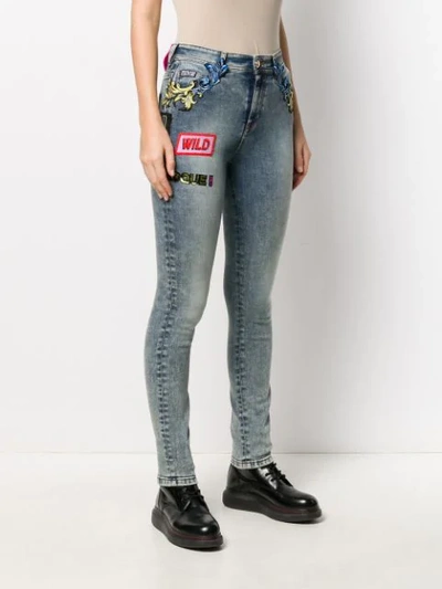 Shop Versace Jeans Couture Barocco-detail Skinny Jeans In Blue