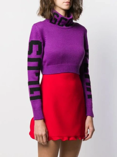Shop Gcds Kurzer Intarsien-pullover Mit Logo In Purple