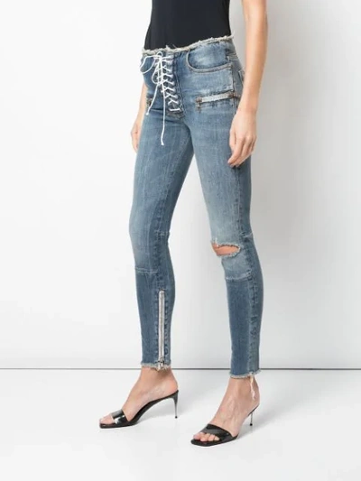 Shop Ben Taverniti Unravel Project Lace-up Mid-rise Skinny Jeans In Blue