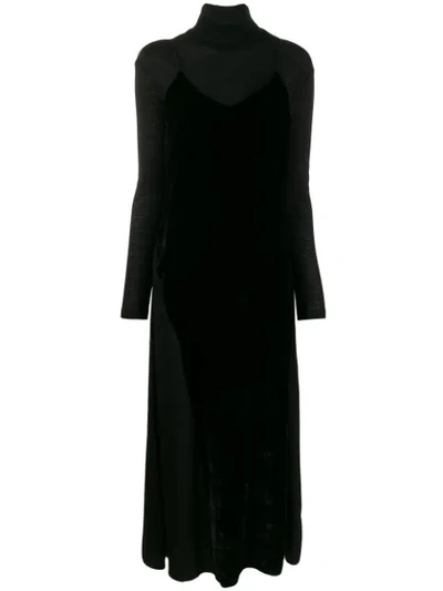 Shop Andrea Ya'aqov Layered Velvet Dress In Black