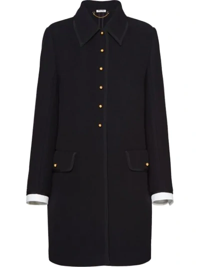 Shop Miu Miu Wool Knit Coat In Black