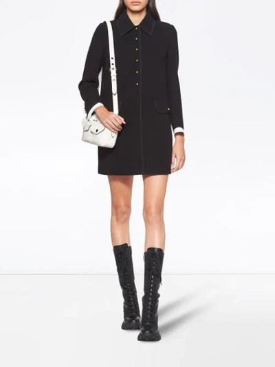 Shop Miu Miu Wool Knit Coat In Black