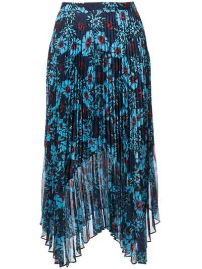 Shop Markus Lupfer Floral Print Pleated Skirt In Blue