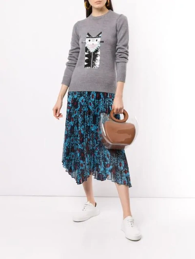 Shop Markus Lupfer Floral Print Pleated Skirt In Blue