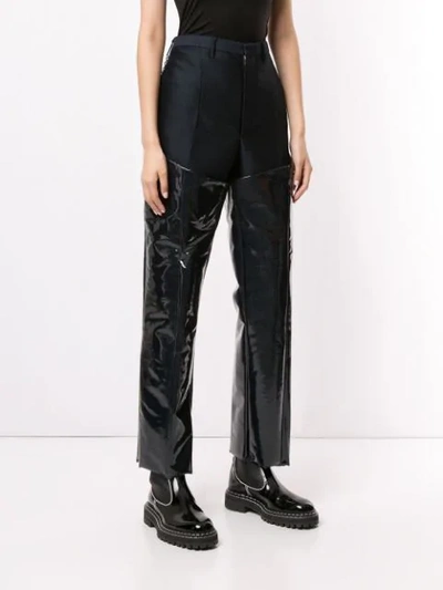 Shop Toga Patent Panelled Trousers In Blue