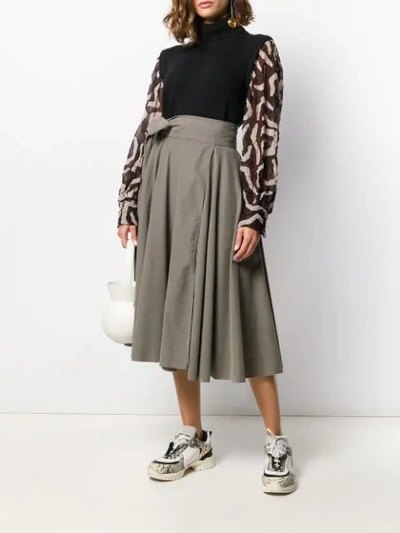 Shop Maison Flaneur Knotted Draped Midi Skirt In Grey