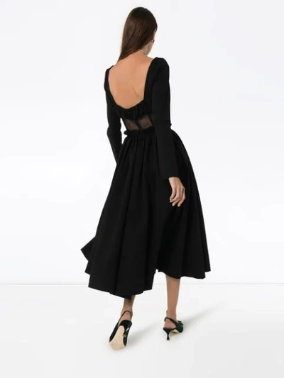 Shop Rosie Assoulin Sheer Bodice Long-sleeved Midi Dress In Black