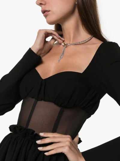 Shop Rosie Assoulin Sheer Bodice Long-sleeved Midi Dress In Black