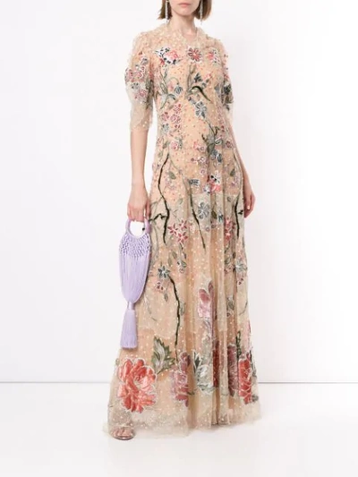 花卉刺绣薄纱礼服