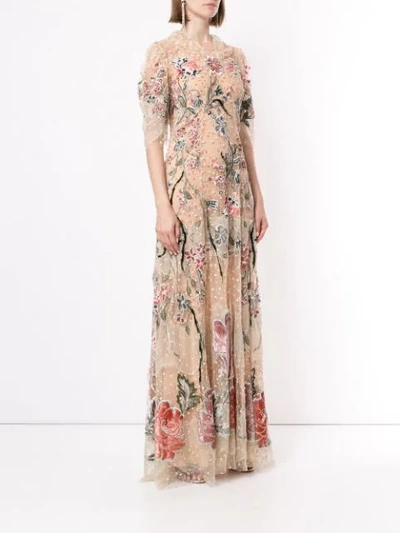 Biyan Floral-embroidered Tulle Gown In Neutrals