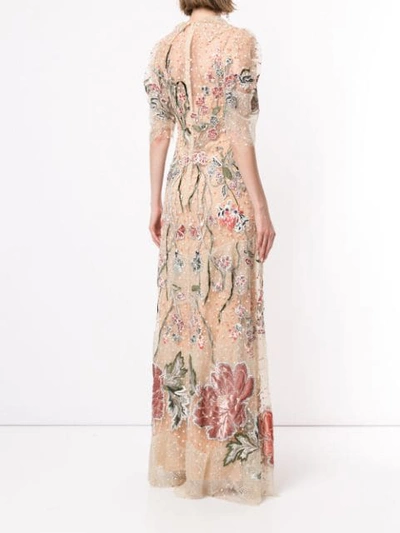 Shop Biyan Floral-embroidered Tulle Gown In Neutrals