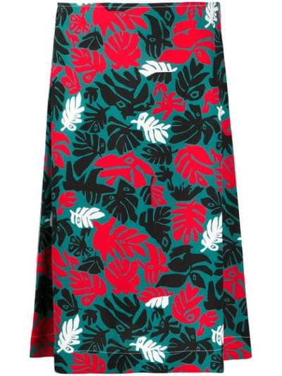 Shop Marni Botanical-print A-line Skirt In Green
