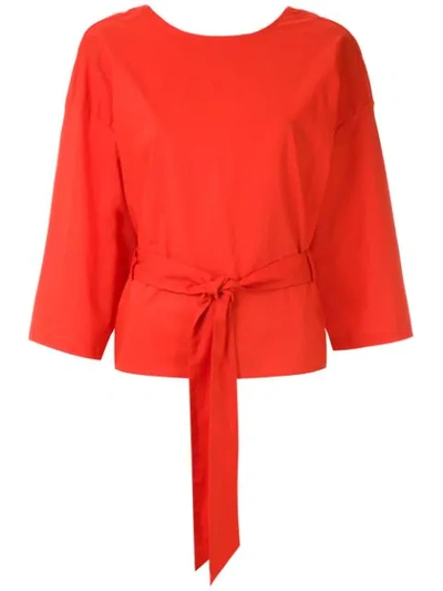 Shop Andrea Marques Belted Wrap Blouse In Orange
