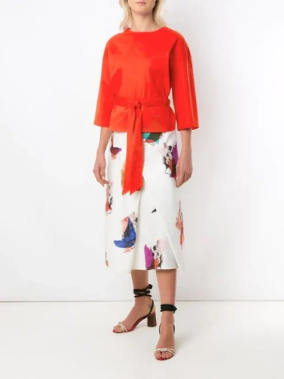 Shop Andrea Marques Belted Wrap Blouse In Orange