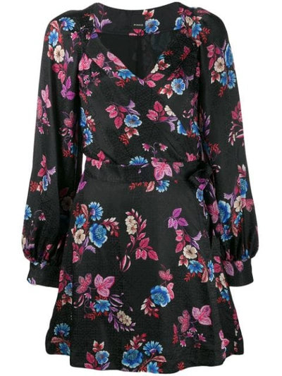 Shop Pinko Floral Print Wrap Dress In Black