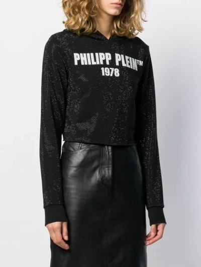 Shop Philipp Plein Logo Printed Cropped Hoodie In Black