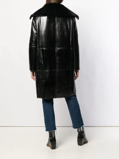 Shop Yves Salomon Double-breasted Leather Coat In Black