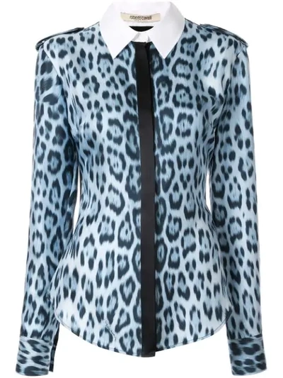 Shop Roberto Cavalli Leopard Print Shirt In Blue