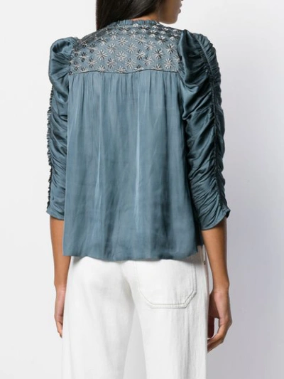 Shop Ulla Johnson Embroidered Cropped Sleeve Blouse In Blue