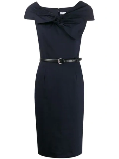Pre-owned Dior 2000s  Draped Bow Fitted Dress In Blue