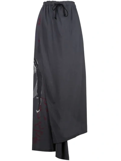 Shop Yohji Yamamoto Printed Draped Skirt In Grey