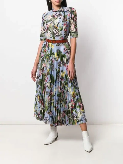 Shop Erdem Floral Pleated Skirt In Blue