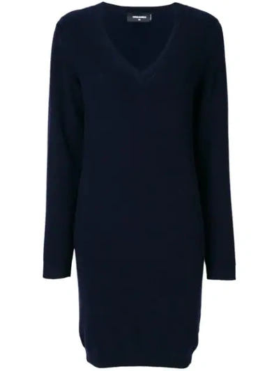 Shop Dsquared2 Ribbed Knit Dress - Blue