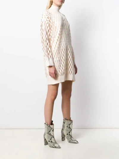 Shop Fendi Mesh Knitted Dress In Neutrals