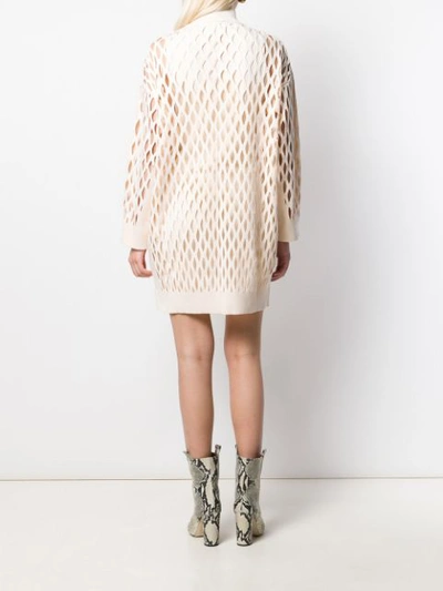 Shop Fendi Mesh Knitted Dress In Neutrals