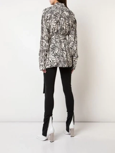 Shop Proenza Schouler Zebra Print Exaggerated Epaulet Long Sleeve Wrap Top In Neutrals