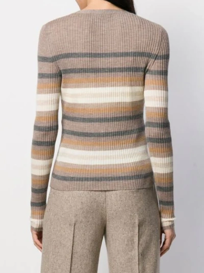 Shop Theory Striped Knit Cardigan In Brown