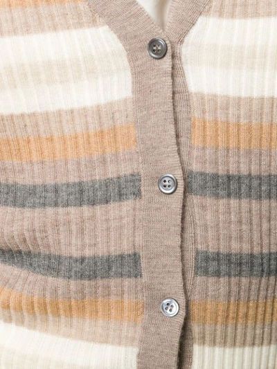 Shop Theory Striped Knit Cardigan In Brown