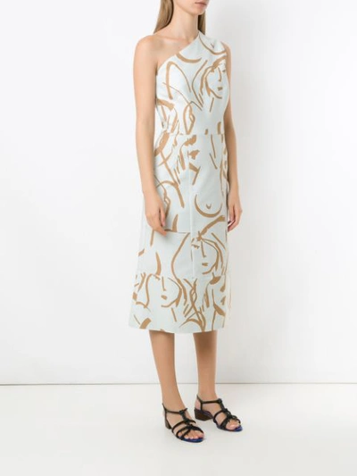 Shop Andrea Marques Printed Asymmetric Dress In Neutrals