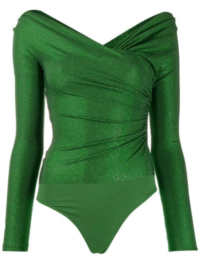 Shop Alexandre Vauthier Gathered Fitted Bodysuit In Green