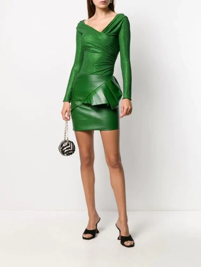 Shop Alexandre Vauthier Gathered Fitted Bodysuit In Green