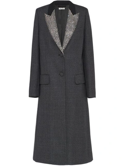 Shop Miu Miu Single-breasted Checked Overcoat In Grey