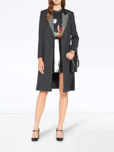 Shop Miu Miu Single-breasted Checked Overcoat In Grey