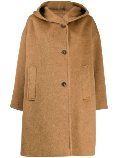 Shop Alberto Biani Hooded Single-breasted Coat In Brown