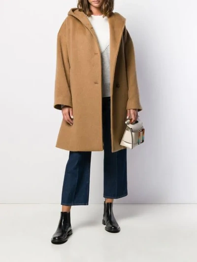 Shop Alberto Biani Hooded Single-breasted Coat In Brown