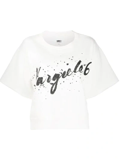 Shop Mm6 Maison Margiela Glitter Logo T-shirt In White